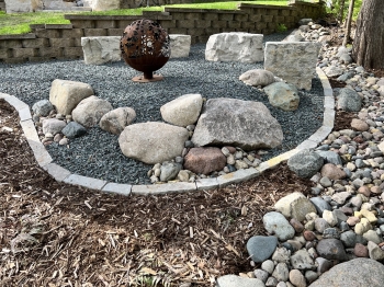 Dry riverbed to divert water to prevent erosion.